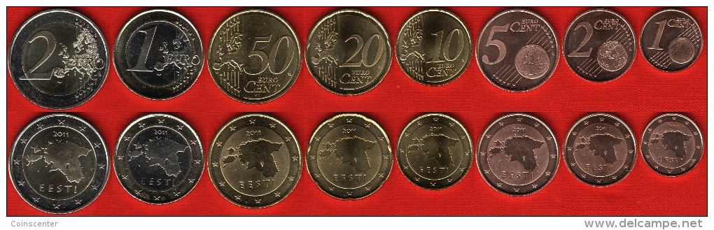 Estonia Euro Full Set (8 Coins): 1 Cent - 2 Euro 2011 UNC - Estonie