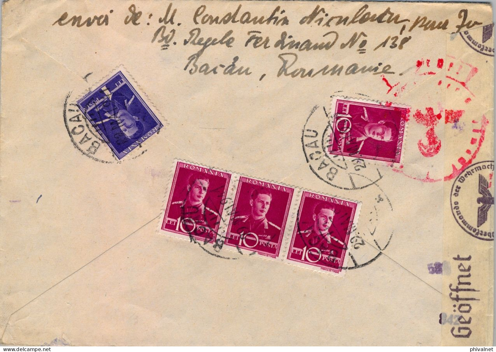 1941 RUMANIA / ROMANIA , SOBRE CIRCULADO , BACAU - BERLIN , CORREO AÉREO , CENSURA , FR. COMPLEMENTARIO - Cartas & Documentos
