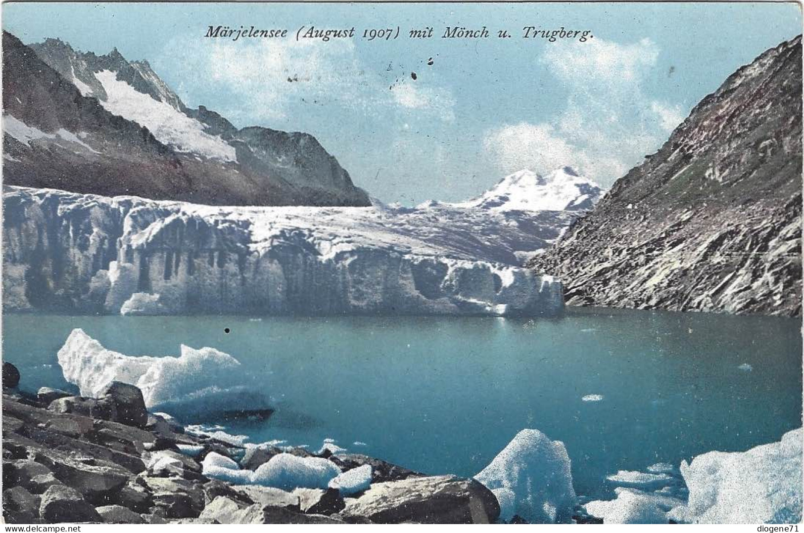 Märjelensee 1907 Mit Mönch U. Trugberg Mit Stempel Eggishorn - Lens