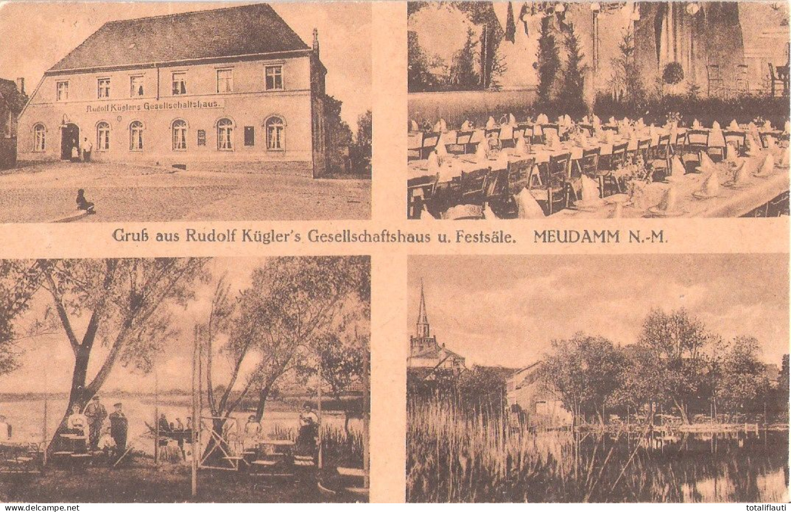 NEUDAMM Neumark Gruß Aus Rudolf Küglers Gesellschaftshaus U Festsäle Belebt 17.8.1919 Gelaufen - Neumark