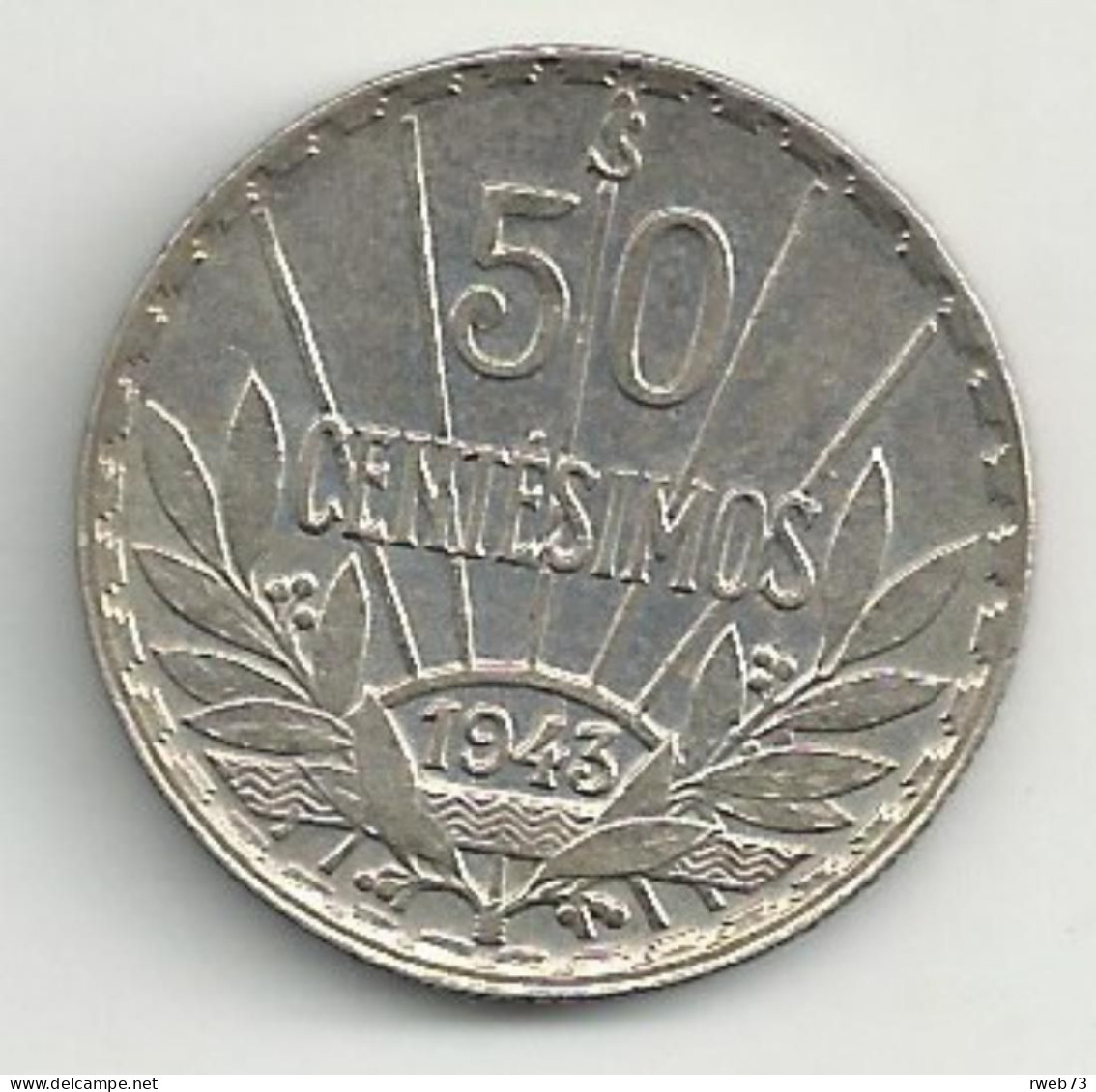 URUGUAY - 50 Centesimos - 1943 - Argent - TB/TTB - Uruguay