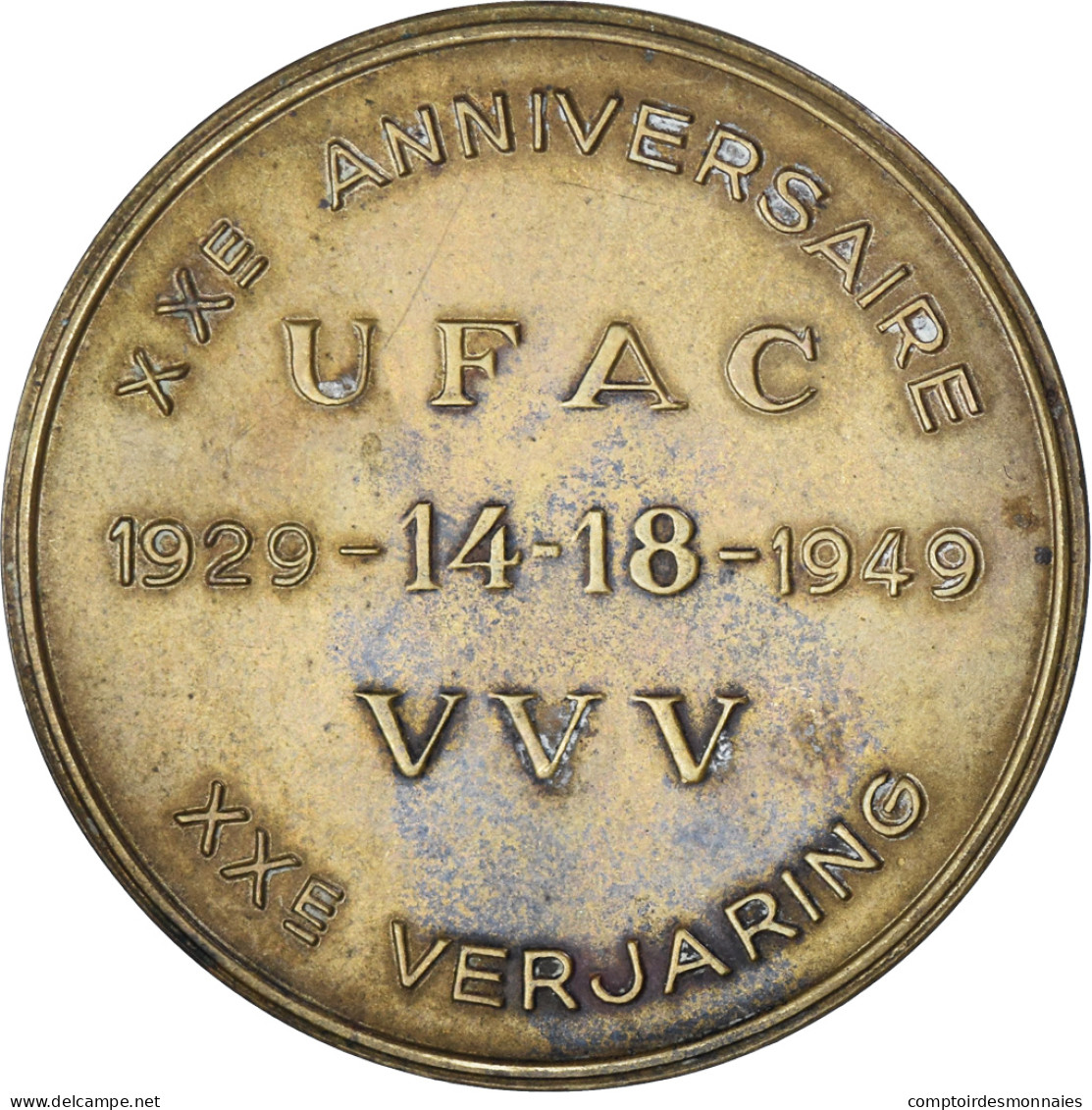 Belgique, Médaille, XXème Anniversaire De L'U.F.A.C, WAR, 1949, De Bremaecker - Autres & Non Classés