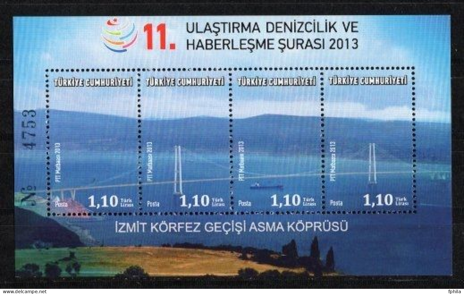 2013 TURKEY 11TH TRANSPORTATION MARITIME AFFAIRS AND COMMUNICATION FORUM SOUVENIR SHEET MNH ** - Blokken & Velletjes