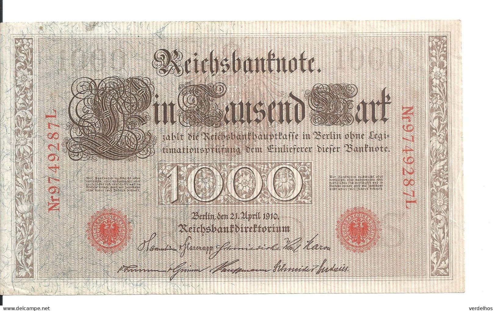 ALLEMAGNE 1000 MARK 1910 VF+ P 44 - 1.000 Mark