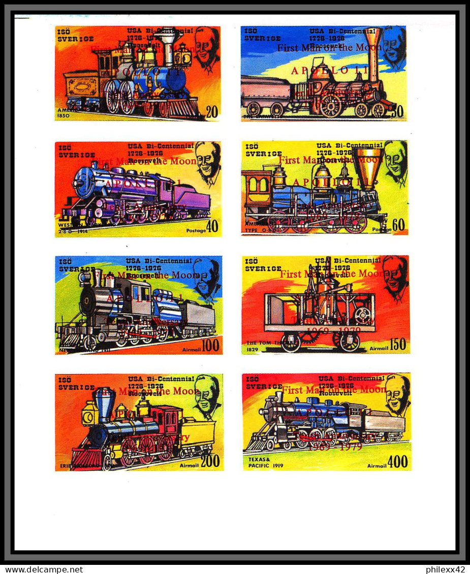 81357 Suède Sverige Iso Railway Train Trains Locomotive Overprint Apollo 11 Espace Space ** MNH 1979 Non Dentelé Imperf - Ortsausgaben