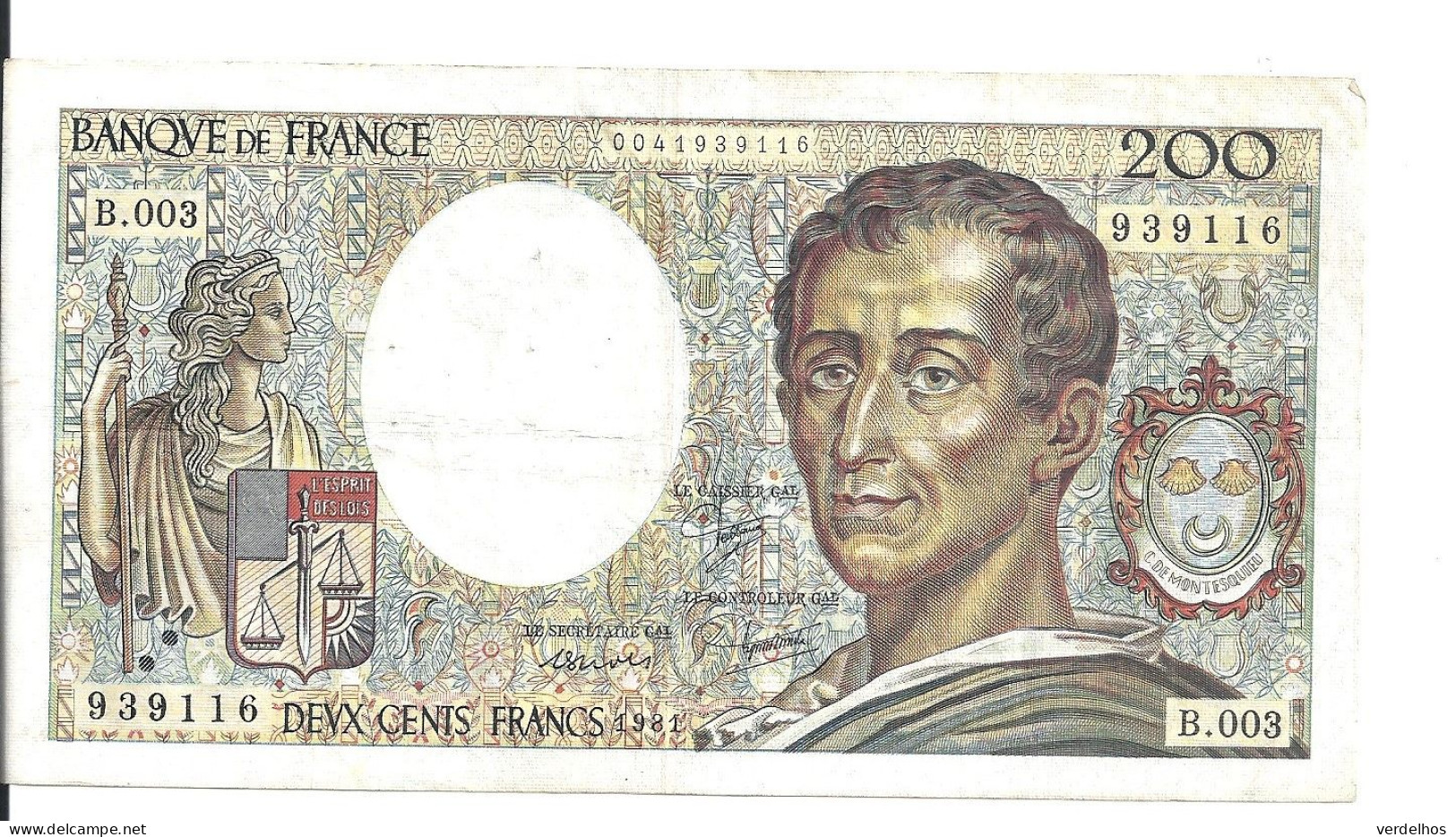 FRANCE 200 FRANCS 1981 VF P 155 A - 200 F 1981-1994 ''Montesquieu''