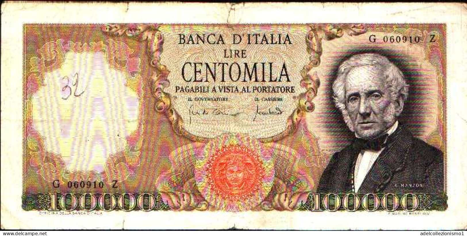 49488) BANCONOTA DA 100000 LIRE BANCA D'ITALIA MANZONI 19/7/1970 - 100000 Lire