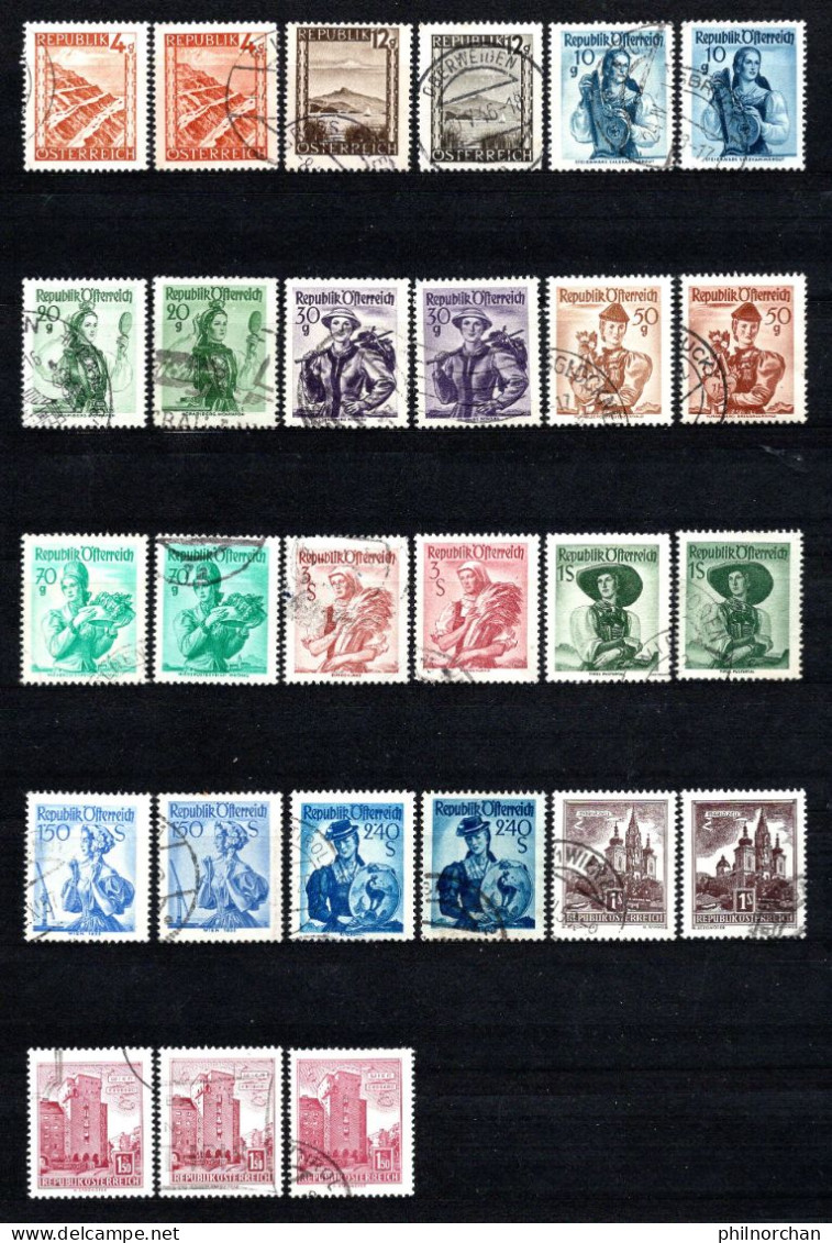 Autriche 1945 à 1957 27 Timbres Avec Variété De Couleurs B/TB  1 €  (cote ?  27 Valeurs) - Variétés & Curiosités