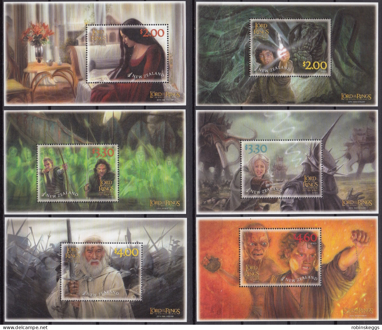 NEW ZEALAND 2023 Lord Of The Rings: King 20th Anniv., Set Of 6 M/S's MNH - Vignettes De Fantaisie