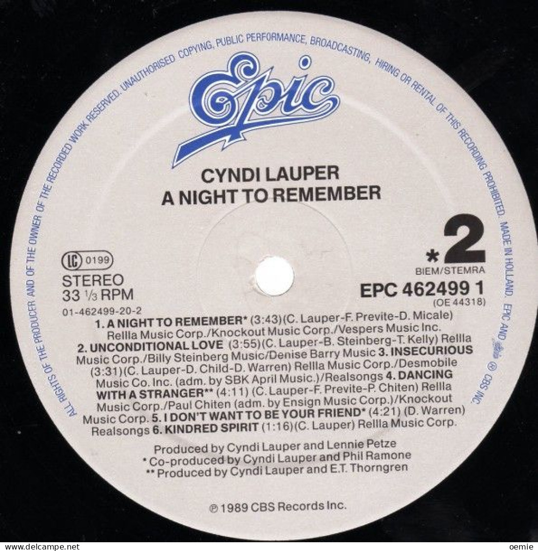 CYNDI  LAUPER  °  A NIGHT TO REMEMBER - Other - English Music