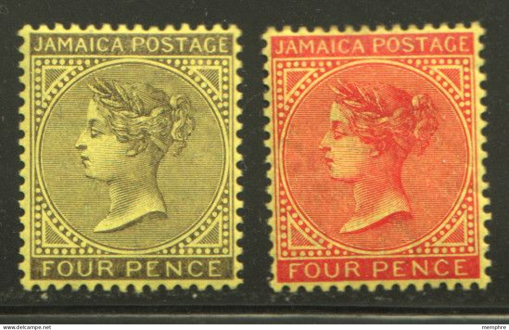 Victoria 4d. Black On Yellow And Red On Yellow SG 49, 50 * - Jamaica (...-1961)