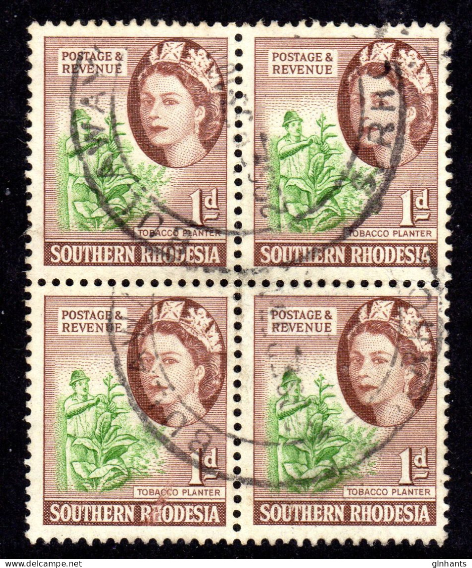 NORTHERN RHODESIA - 1953 QEII DEFINITIVE 1d STAMP IN BLOCK OF 4 FINE USED SG 79 X 4 - Southern Rhodesia (...-1964)