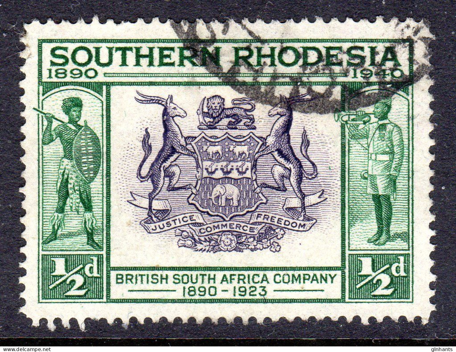 SOUTHERN RHODESIA - 1940 SOUTH AFRICA COMPANY ANNIVERSARY ½d STAMP FINE USED SG 53 - Southern Rhodesia (...-1964)
