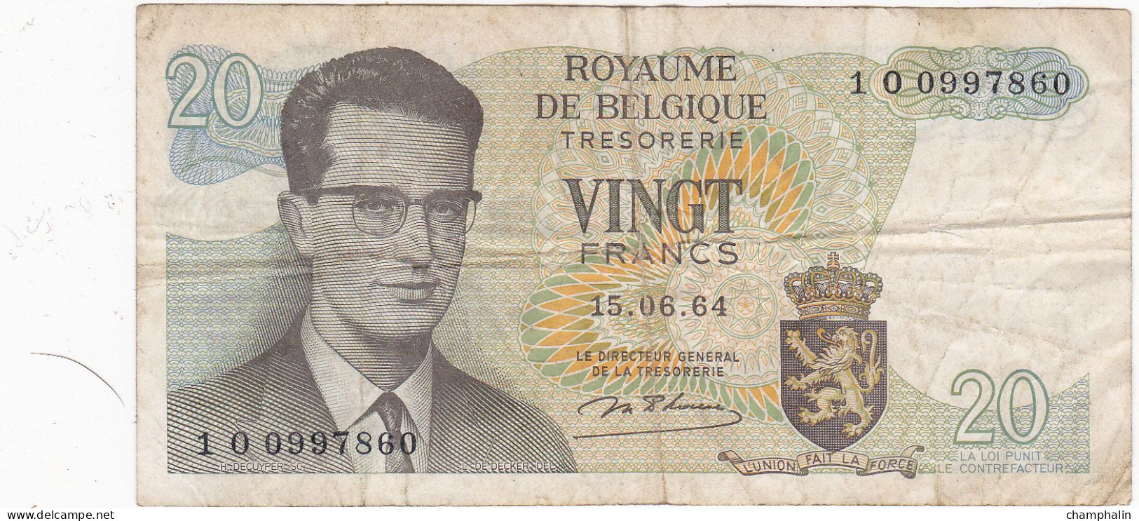 Belgique - Billet De 20 Francs - Beaudoin Ier - 15 Juin 1964 - P138 - Otros & Sin Clasificación