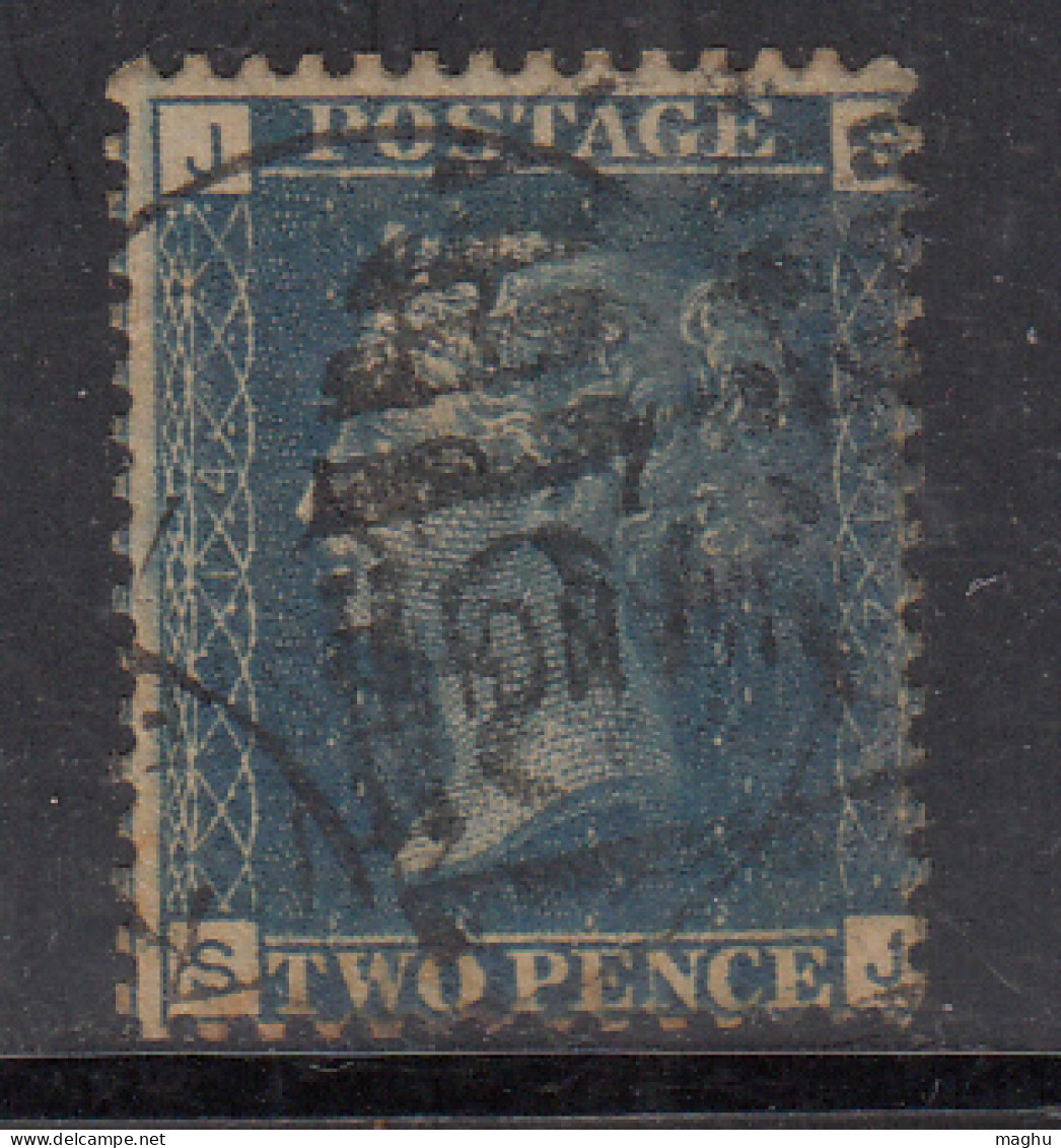 2d Blue Perf, Clear Cancellation Postmark, Great Britian QV Used, 1858> - Usados