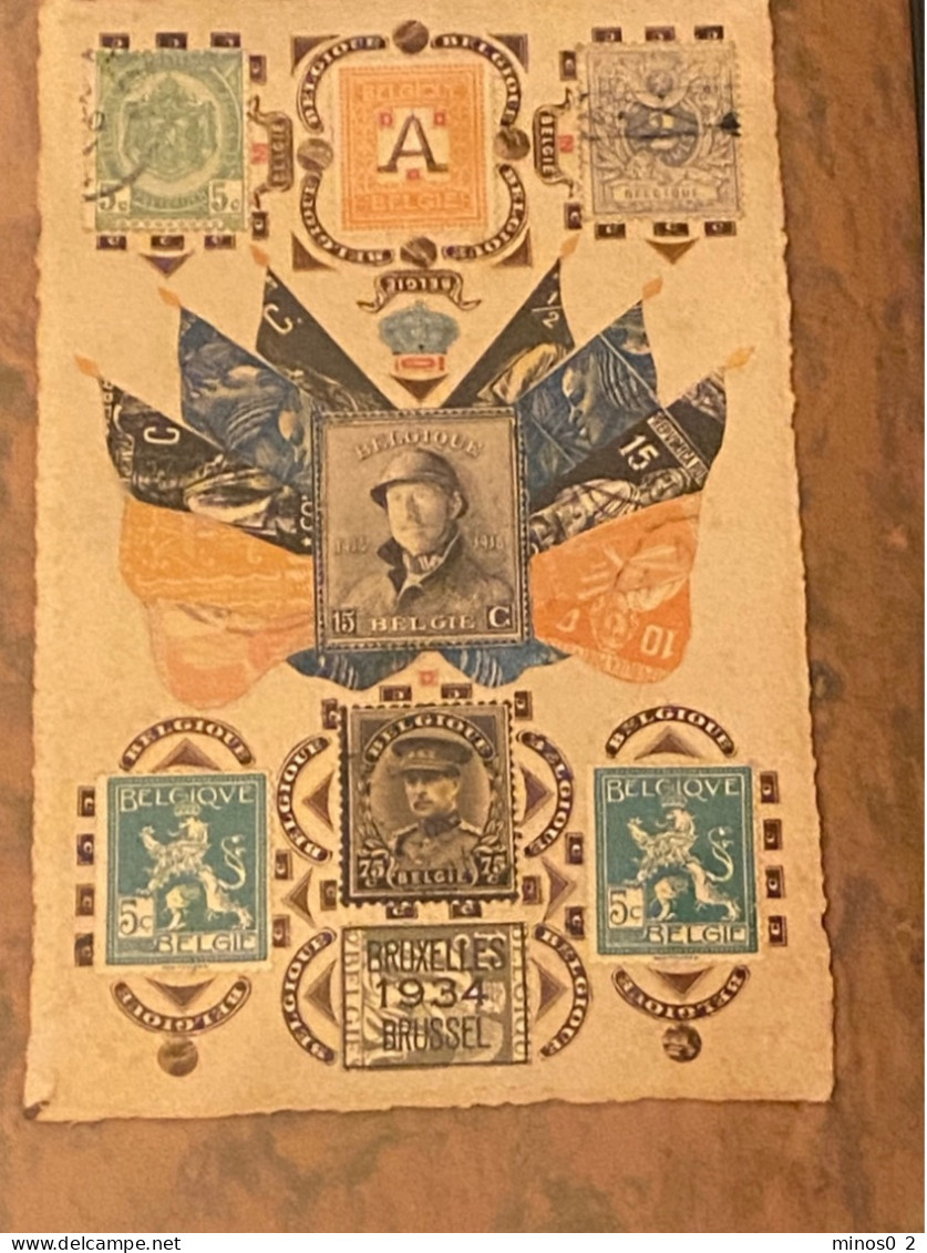 TABLEAU PHILATELLISTE   Composition Fait à Partir De Timbres Albert I Formats Carte Postal Années 1930 Signé Dubois - Other & Unclassified
