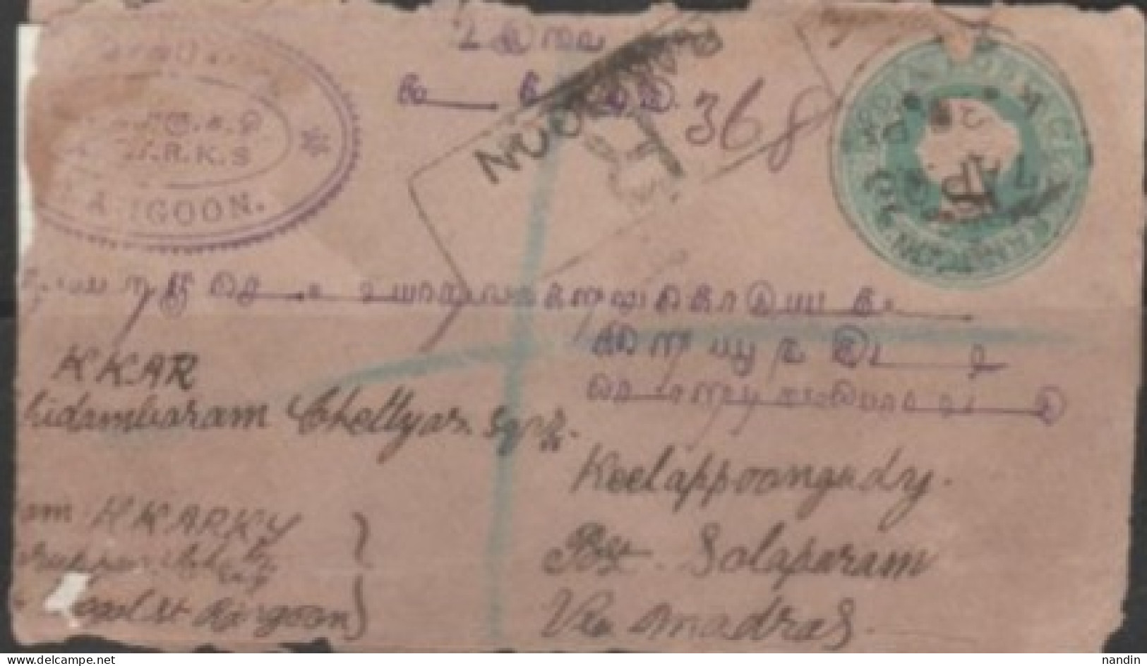 1903 INDIA USED ABROAD/ REGD,ENVELOPE Of  QV(1/2a) Uprated With 2a & 1/2a Stamps  From  RANGOON TO SOLAPUR - Altri & Non Classificati