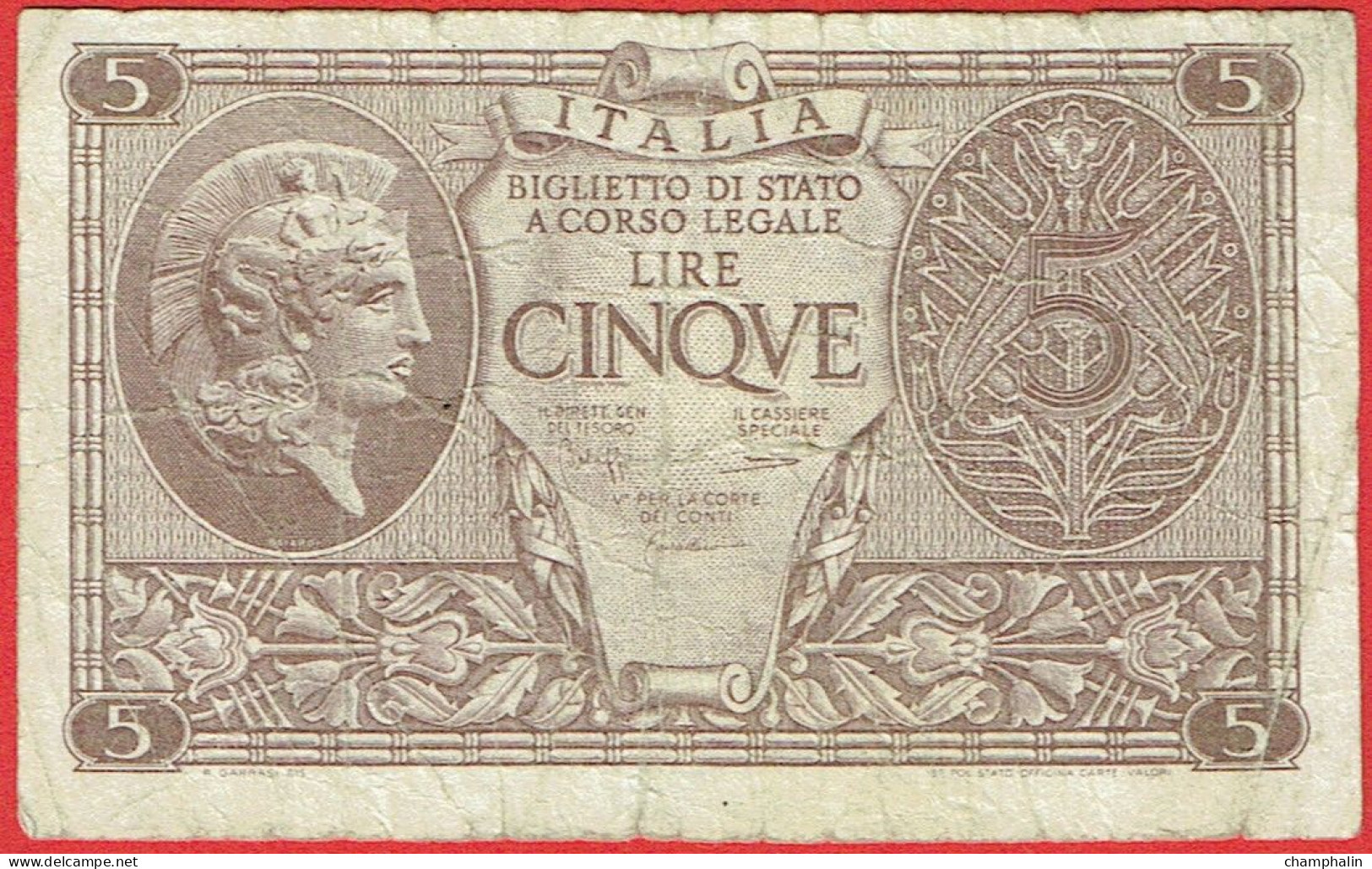 Italie - Billet De 5 Lire - 23 Novembre 1944 - P31c - Italia – 5 Lire