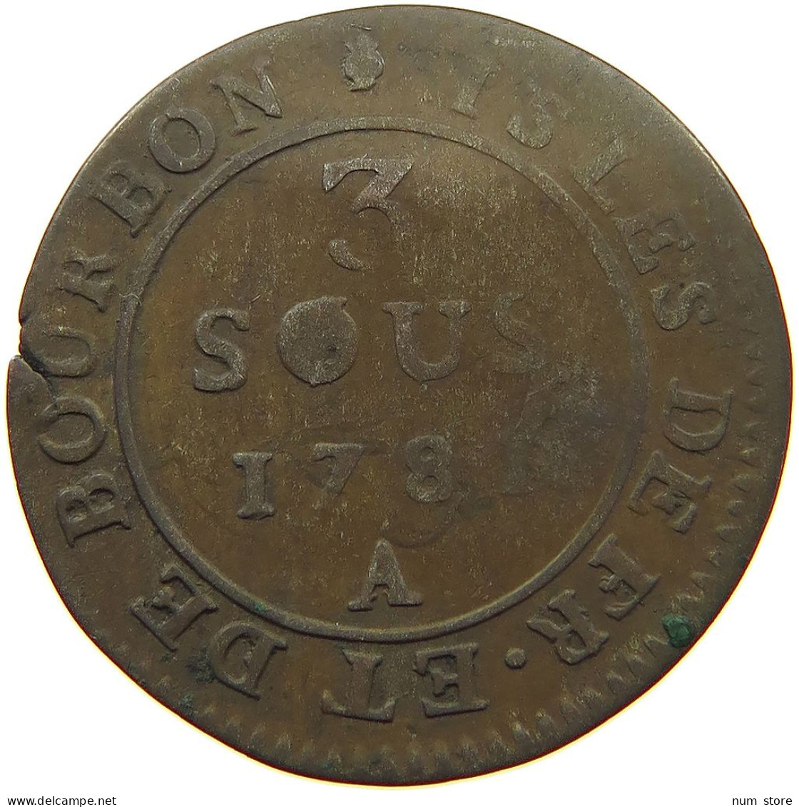 ISLE DE BOURBON FRENCH GUIANA 3 SOUS 1781  #s036 0449 - Frans-Guyana