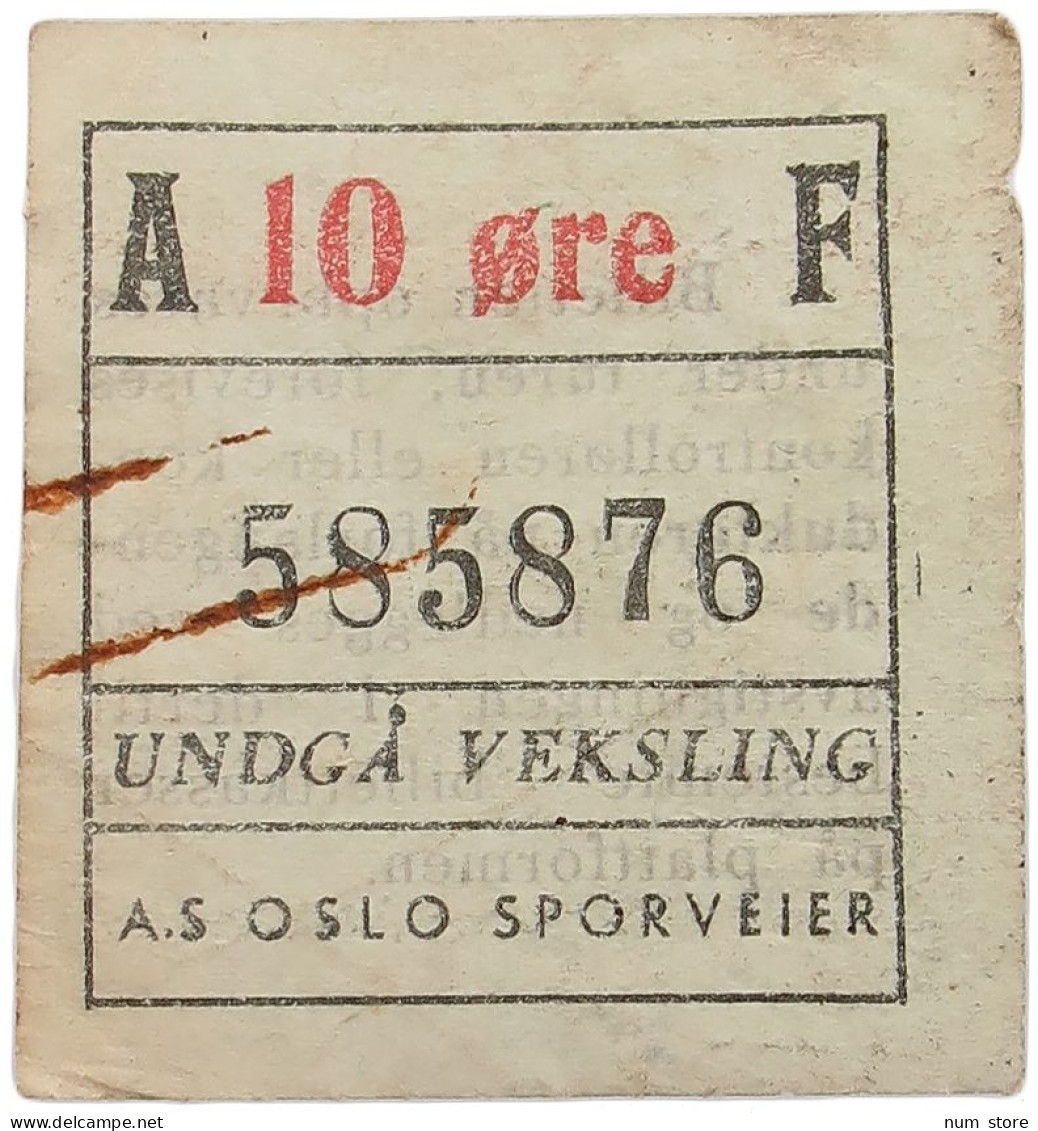 NORWAY 10 ORE  OSLO SPORVEIER TICKET #alb052 1089 - Norvège