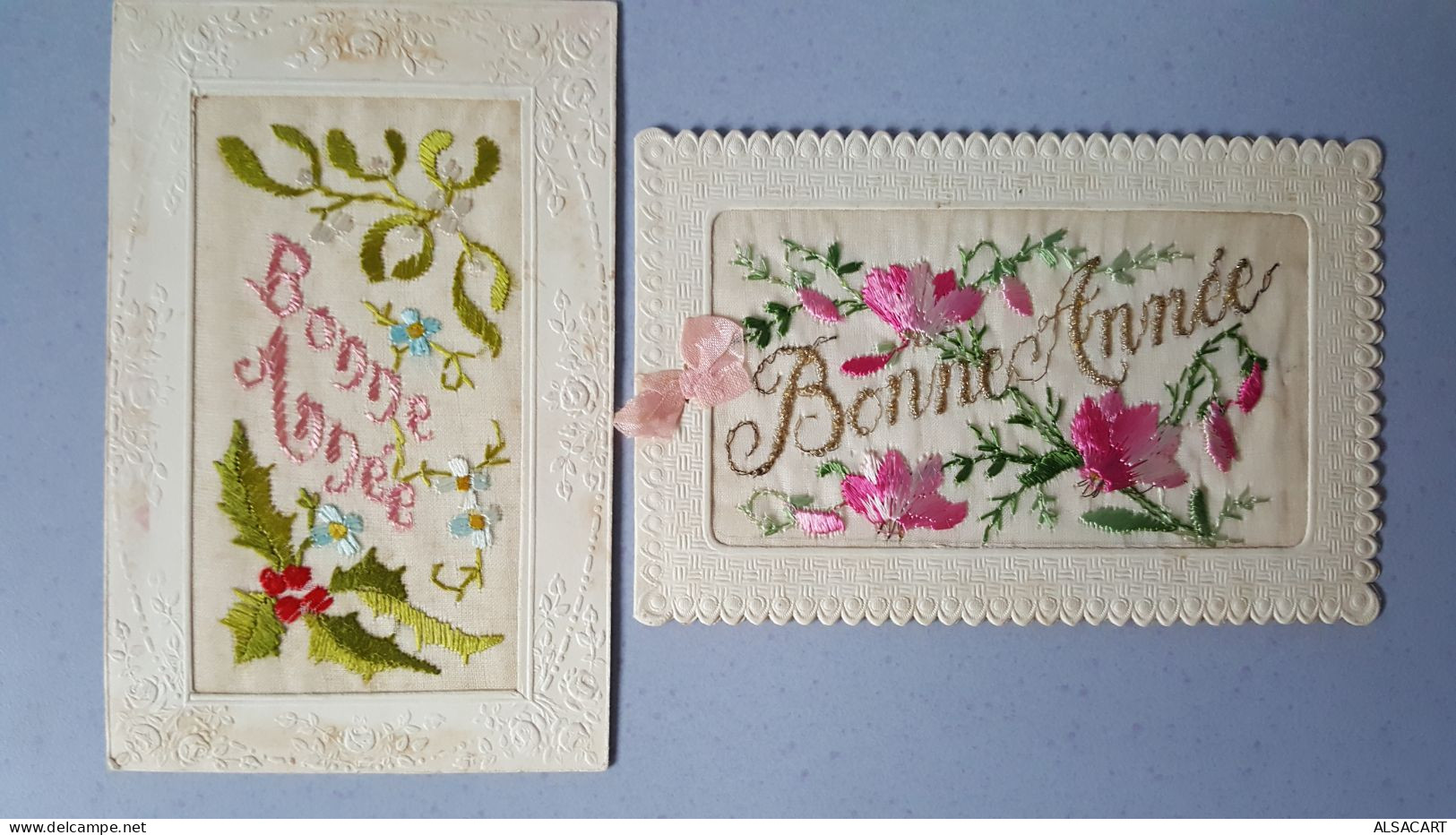 2 Cartes  Fantaisies Brodée -   Bonne Année - Embroidered
