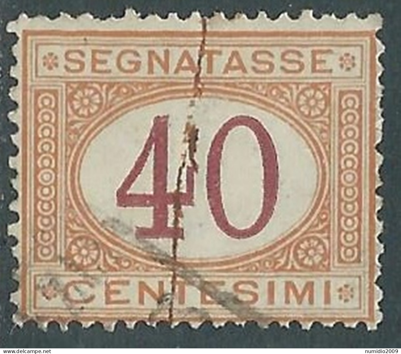 1890-94 REGNO SEGNATASSE USATO 40 CENT VARIETà RIGA COLORE - RC33 - Segnatasse