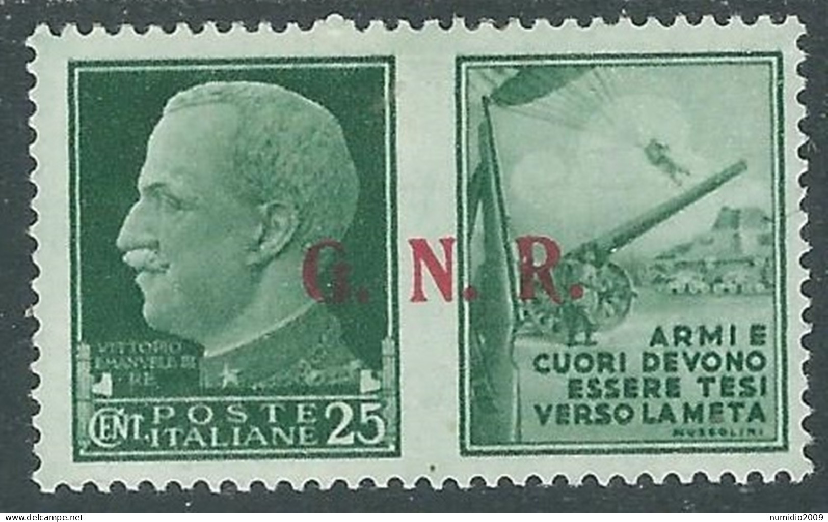 1944 RSI PROPAGANDA DI GUERRA GNR 25 CENT III TIPO MH * - RC13-7 - Propaganda Di Guerra