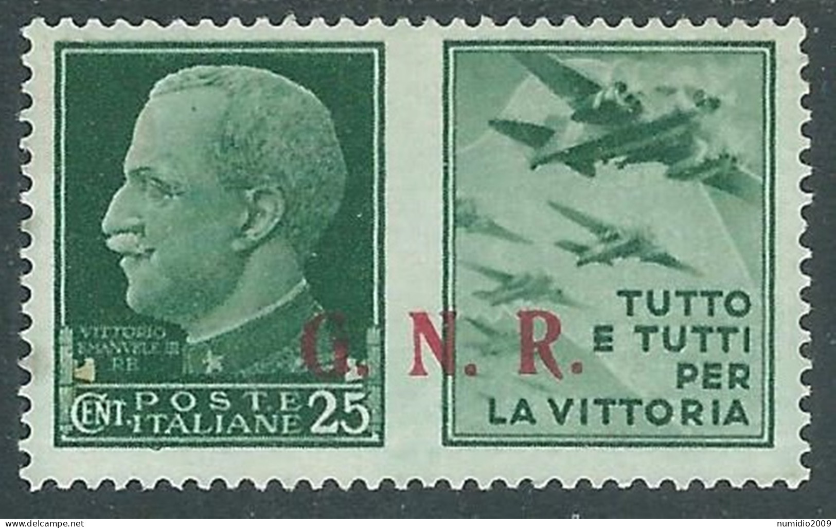 1944 RSI PROPAGANDA DI GUERRA GNR 25 CENT III TIPO MH * - RC14-3 - Oorlogspropaganda