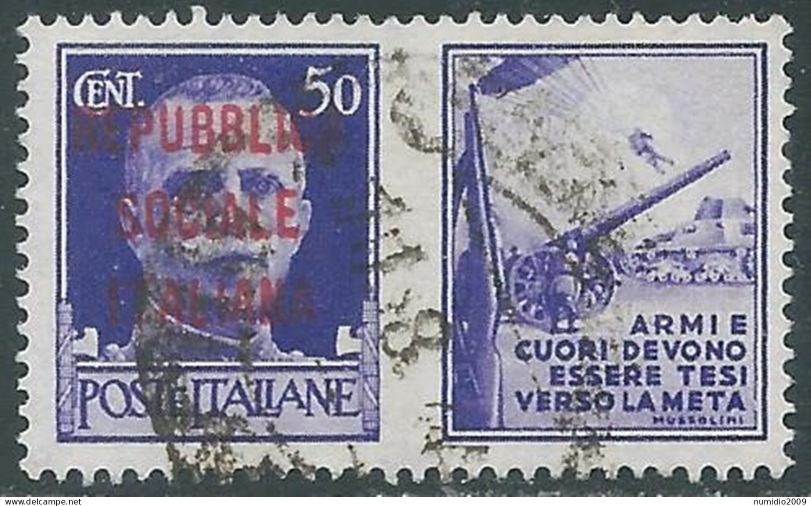 1944 RSI PROPAGANDA DI GUERRA USATO 50 CENT - RC33-2 - War Propaganda
