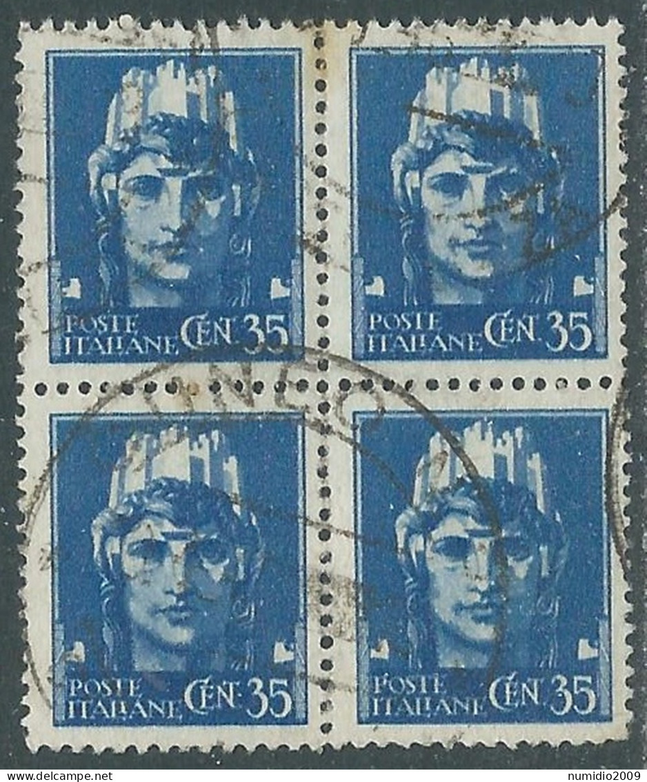 1945 LUOGOTENENZA USATO EFFIGIE 35 CENT QUARTINA - RC34-5.3 - Oblitérés