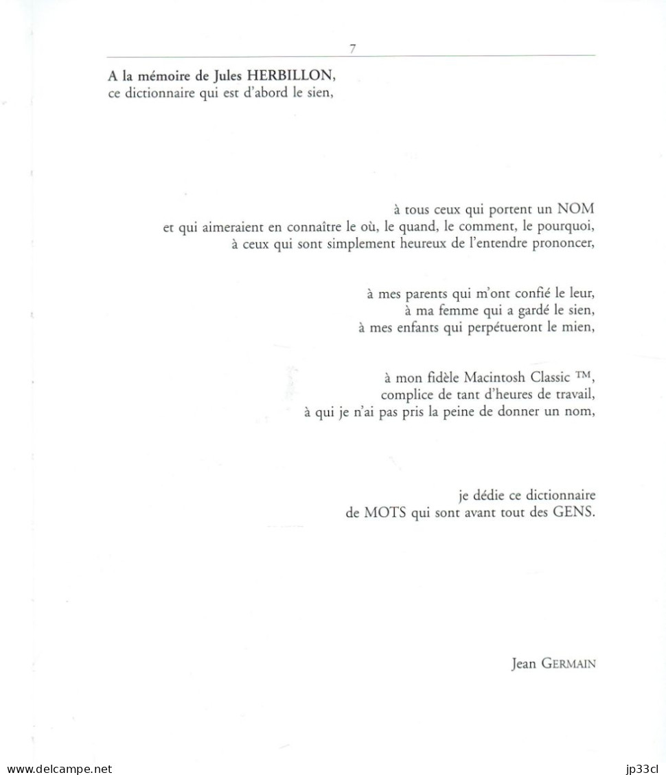 Dictionnaire des noms de famille en Belgique romane et dans les régions limitrophes par Jules Herbillon et Jean Germain