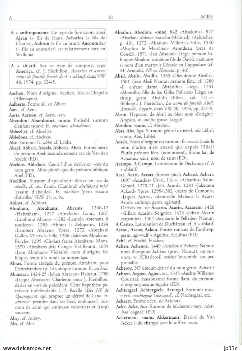 Dictionnaire des noms de famille en Belgique romane et dans les régions limitrophes par Jules Herbillon et Jean Germain