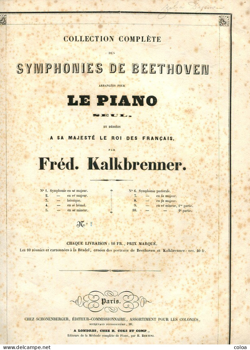 Partition Symphonie De Beethoven Arrangées Par Kalkbrenner Circa 1840 - S-U