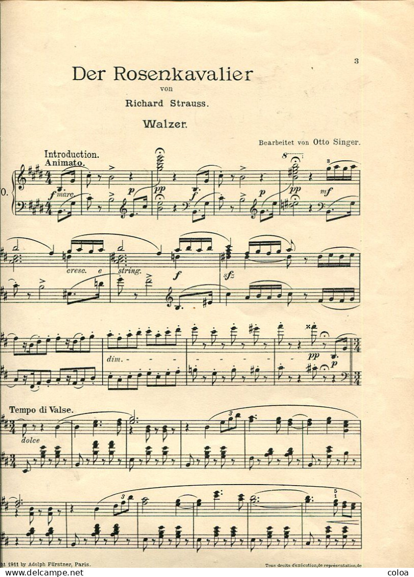 Partition Der Rosenkavalier Kömödie Für Von Hugo Von Hofmansthal  Richard Strauss 1911 - S-U