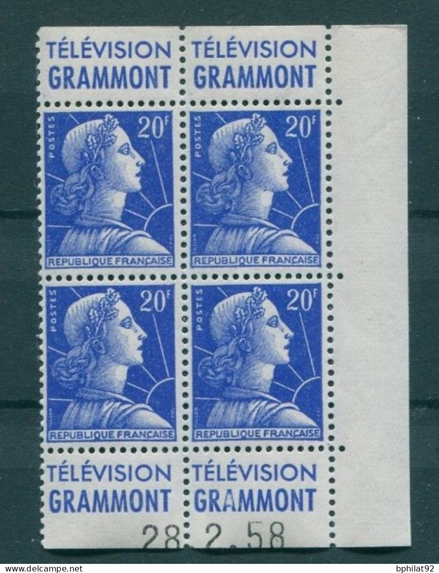 !!! 20 F MARIANNE DE MULLER BLOC DE 4 AVEC PUBS GRAMMONT  - GRAMMONT ET COIN DATE NEUF ** - Unused Stamps