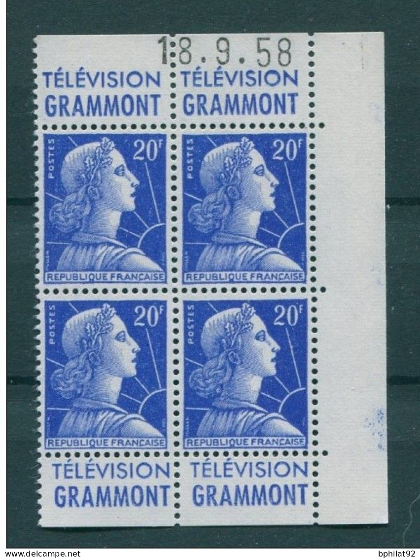 !!! 20 F MARIANNE DE MULLER BLOC DE 4 AVEC PUBS GRAMMONT  - GRAMMONT ET COIN DATE NEUF ** - Unused Stamps