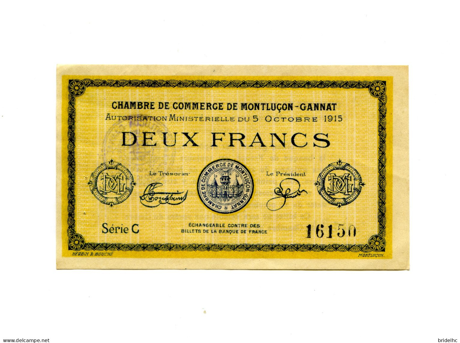 2 Francs Chambre De Commerce Montluçon Gannat 1915 - Bons & Nécessité