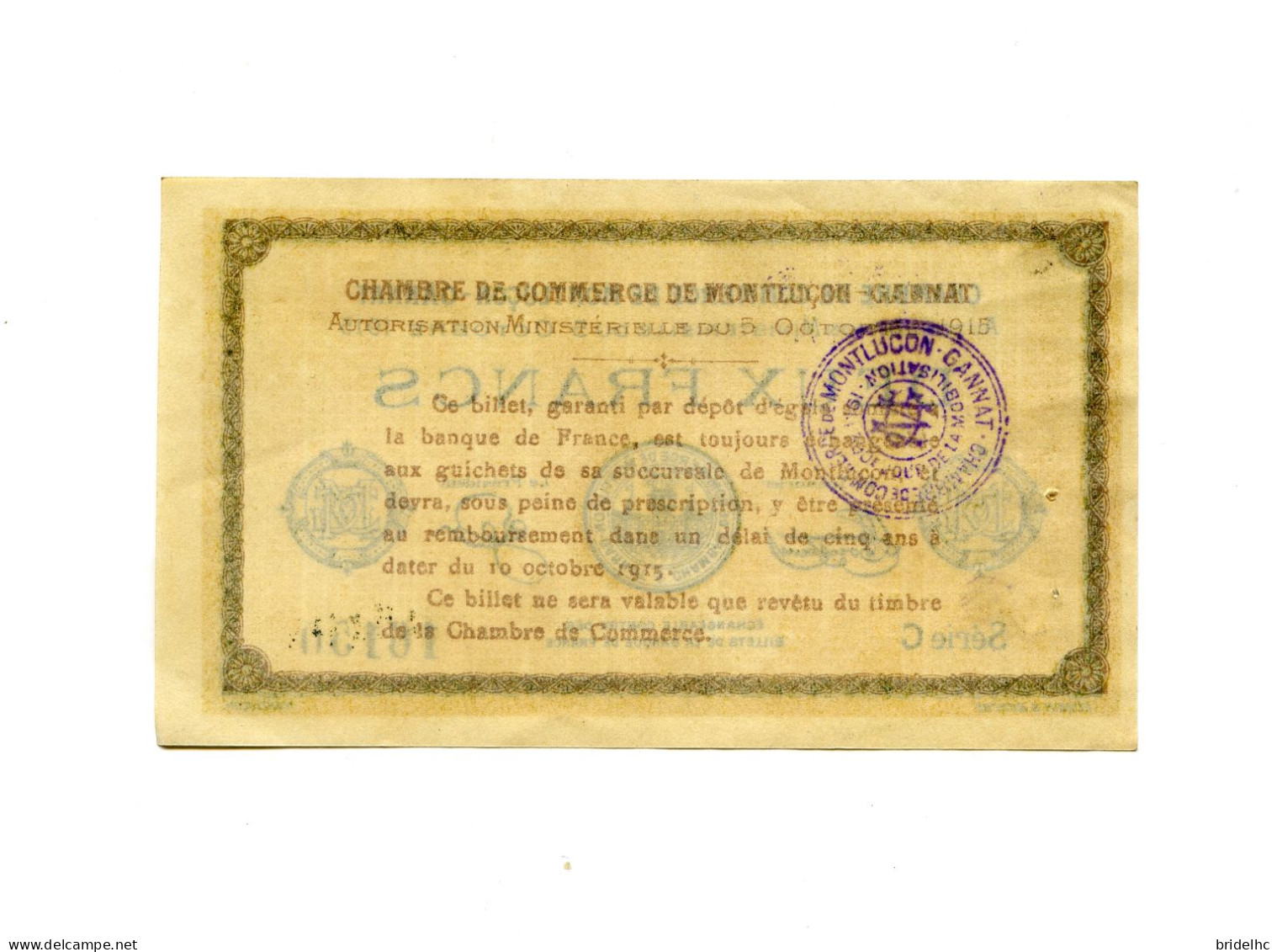 2 Francs Chambre De Commerce Montluçon Gannat 1915 - Bons & Nécessité