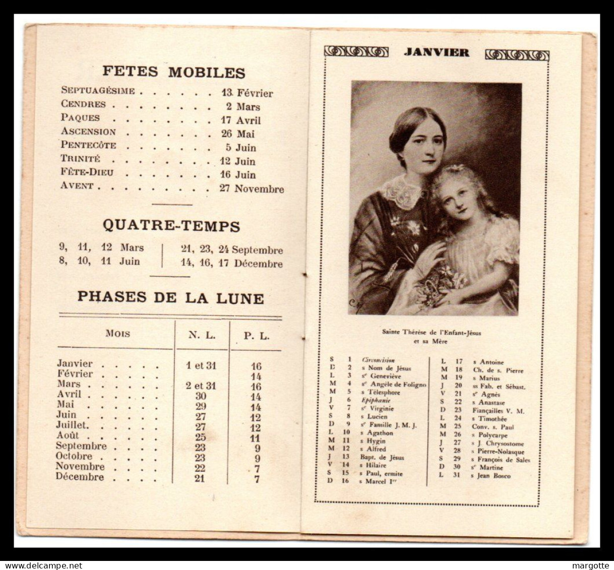 CALENDRIER SAINTE THÉRÈSE DE L’ENFANT JÉSUS 1936 LISIEUX - Petit Format : 1921-40