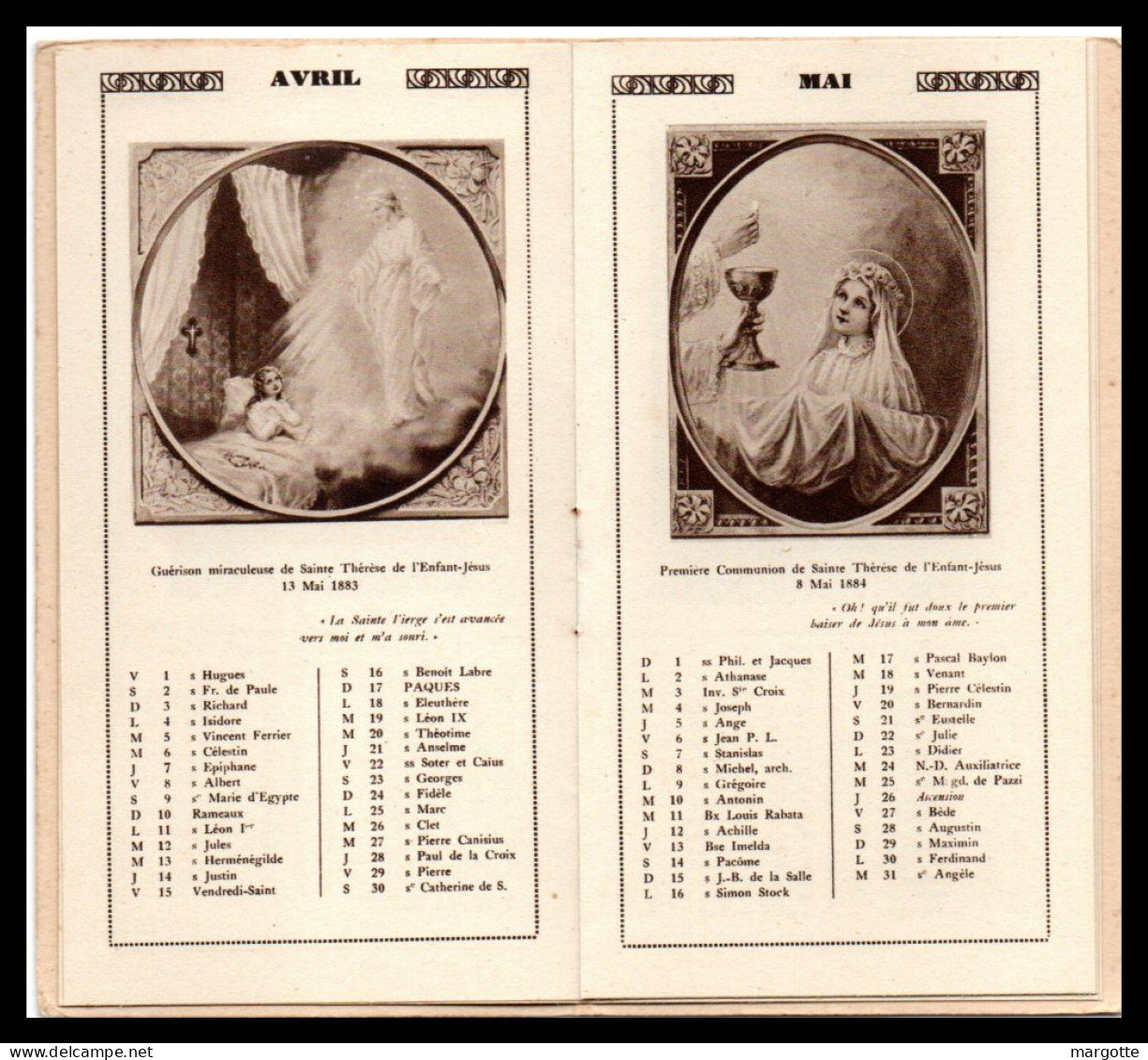 CALENDRIER SAINTE THÉRÈSE DE L’ENFANT JÉSUS 1936 LISIEUX - Petit Format : 1921-40