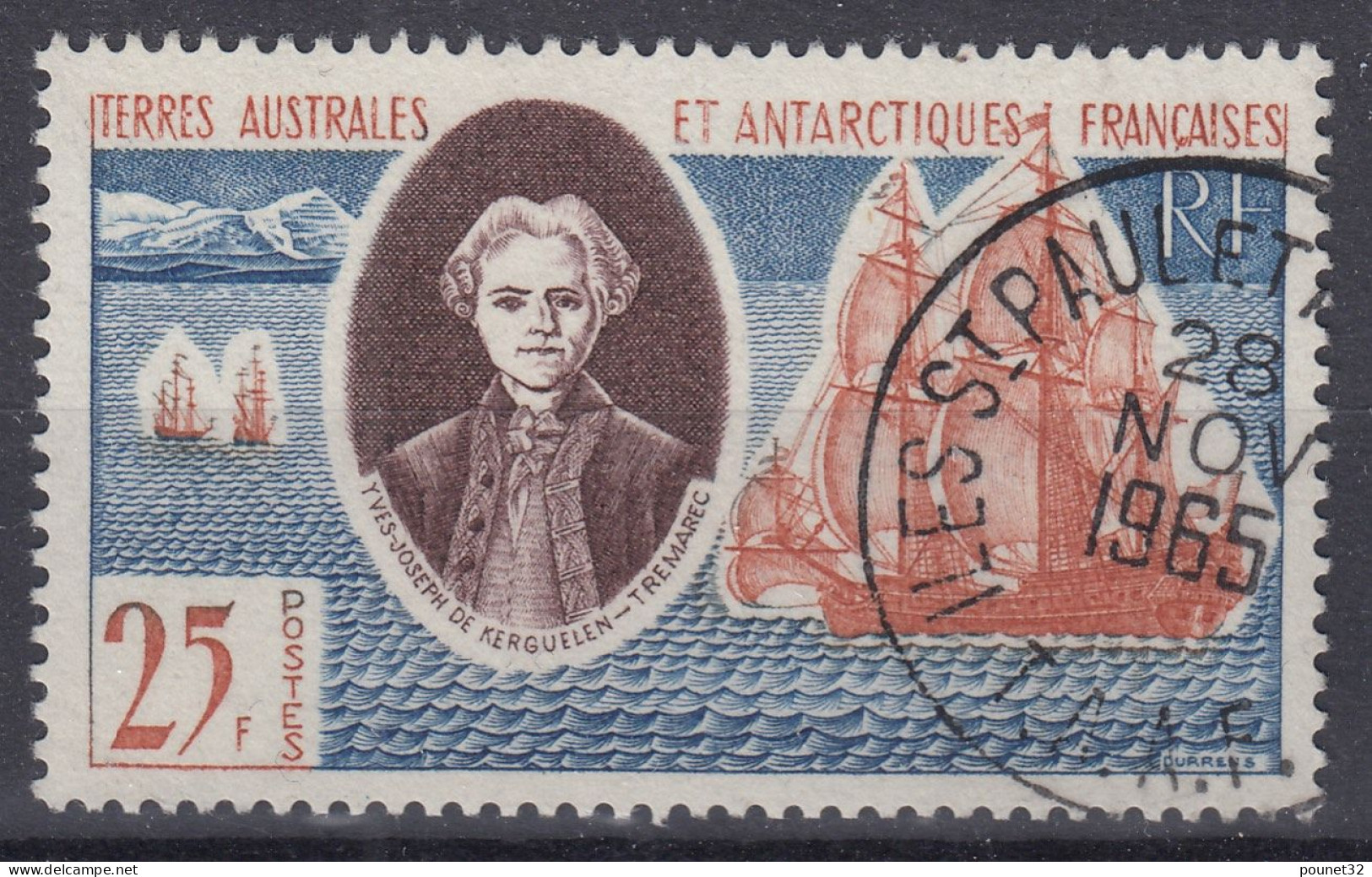 TIMBRE TAAF CHEVALIER DE KERGUELEN N° 18 OBLITERATION ILES ST PAUL ET AMSTERDAM - Used Stamps