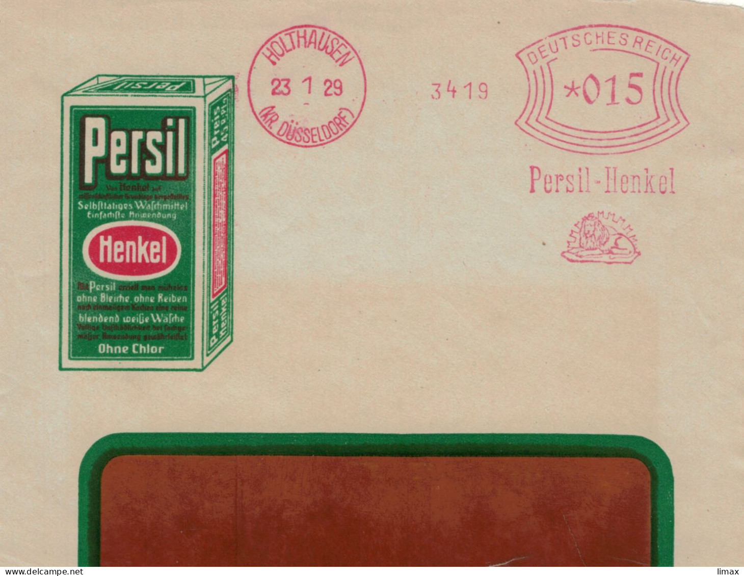 Francotyp A - Holthausen Düsseldorf 1929 Persil-Henkel Ohne Chlor - Vgl. Persilschein - Macchine Per Obliterare