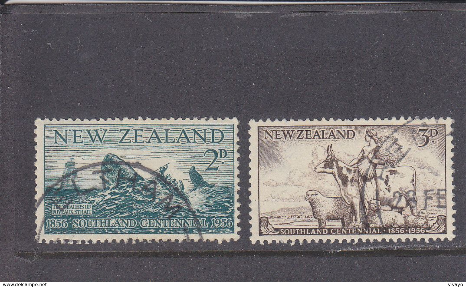 NEW ZEALAND - O / FINE CANCELLED - 1956 - SOUTHLAND, WHALE, CATTLE -  Yv. 349, 350   -  Mi. 360, 361 - Gebraucht