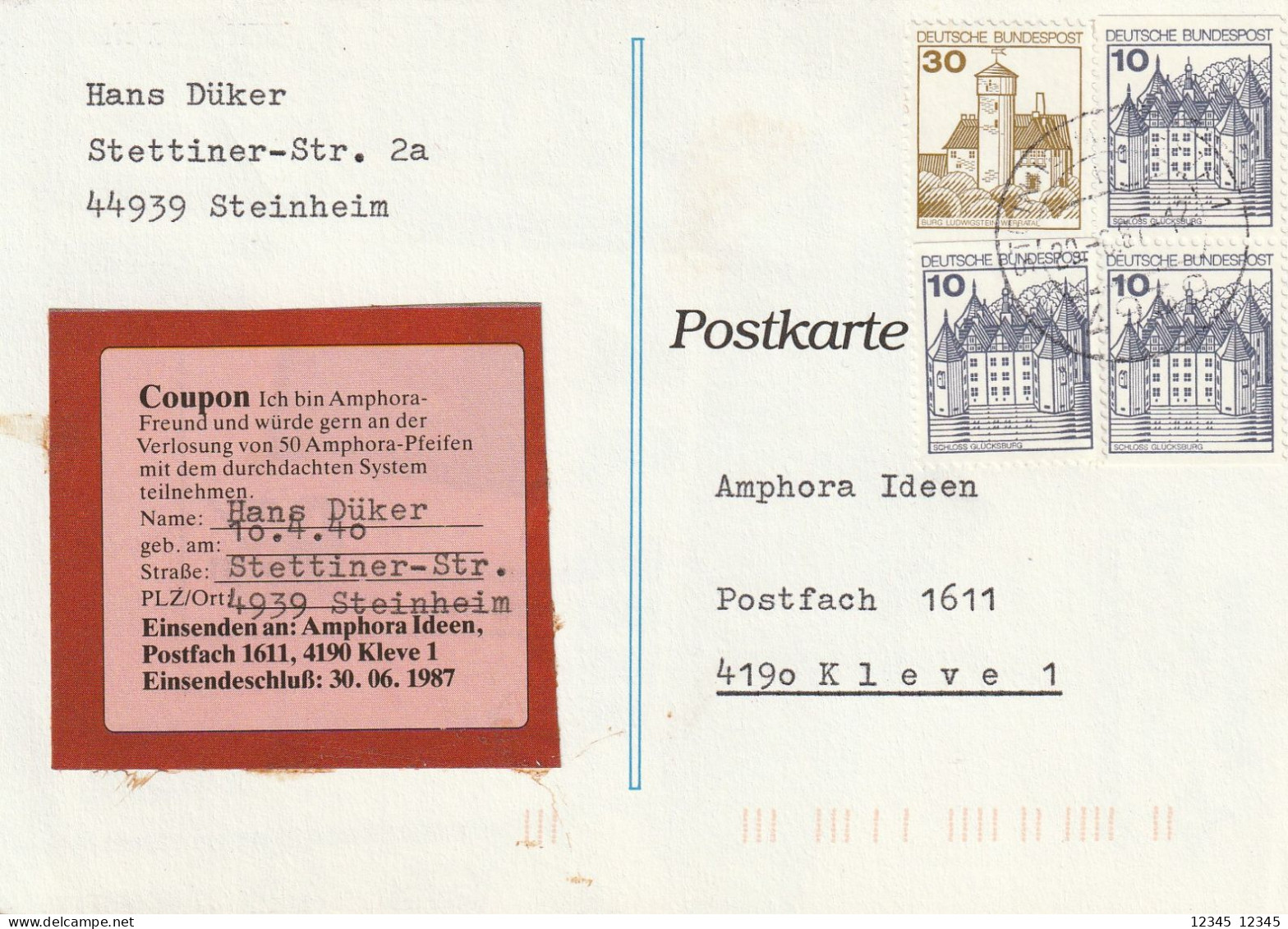 Card From Steinheim To Kleve (Rest. Zum Stern, Bad Hersfeld) - Bad Hersfeld