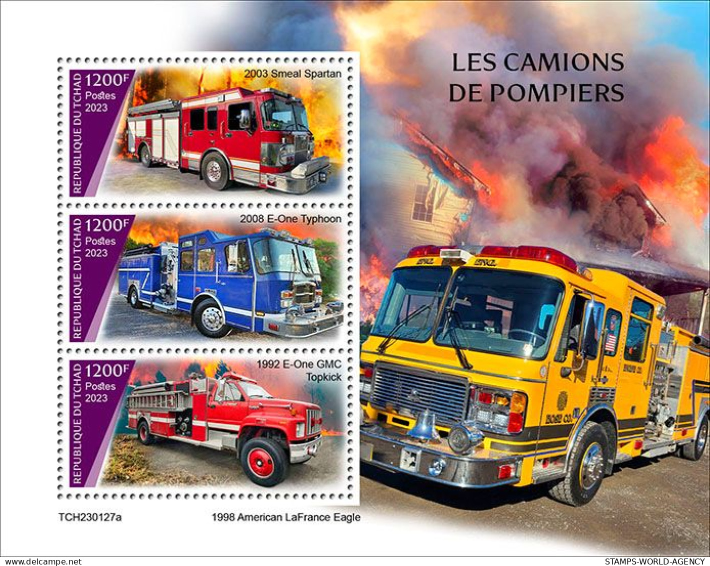 2023-04 - CHAD-  FIRE ENGINES        3V  MNH** - Camions