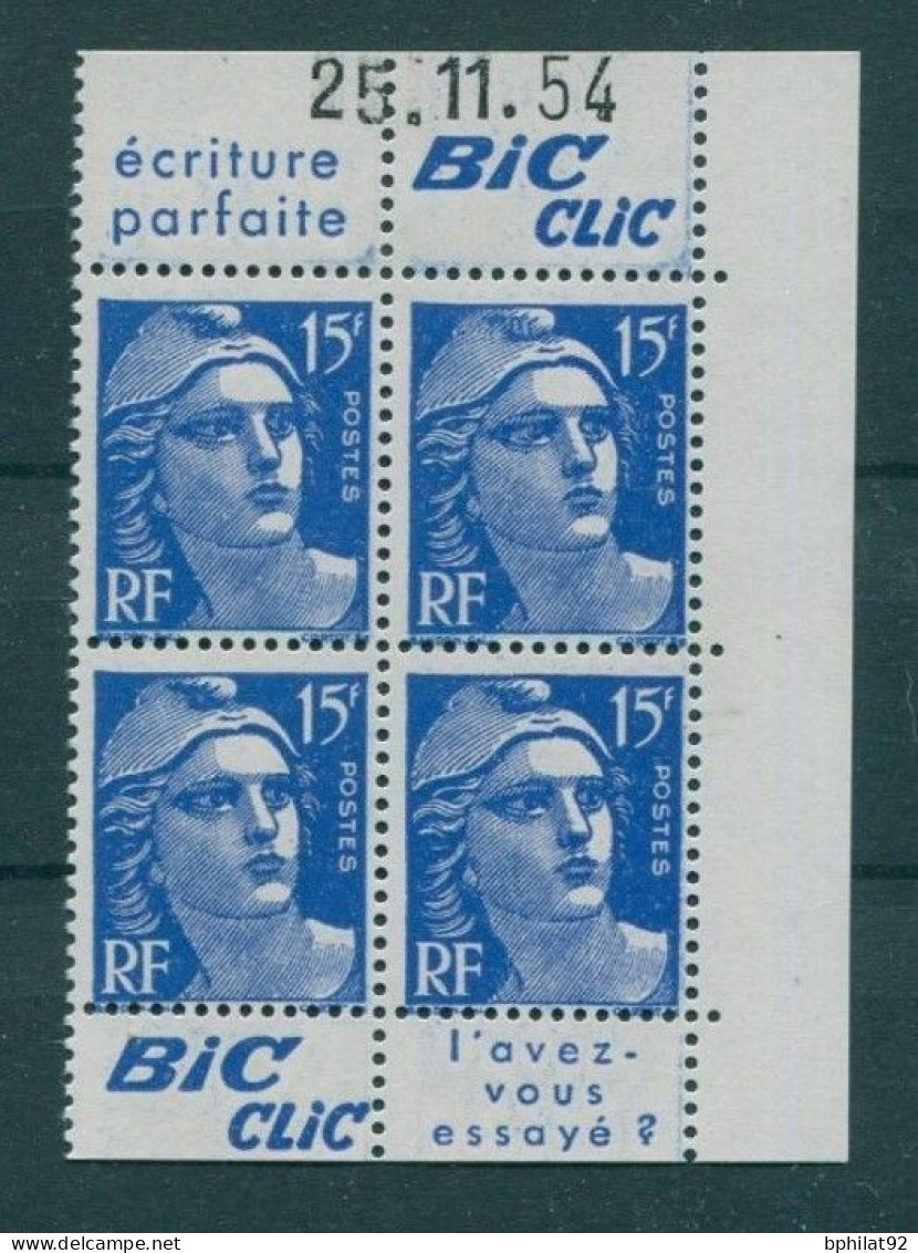 !!! 15 F MARIANNE DE GANDON BLOC DE 4 AVEC PUBS BIC CLIC ET COIN DATE NEUF ** - Unused Stamps