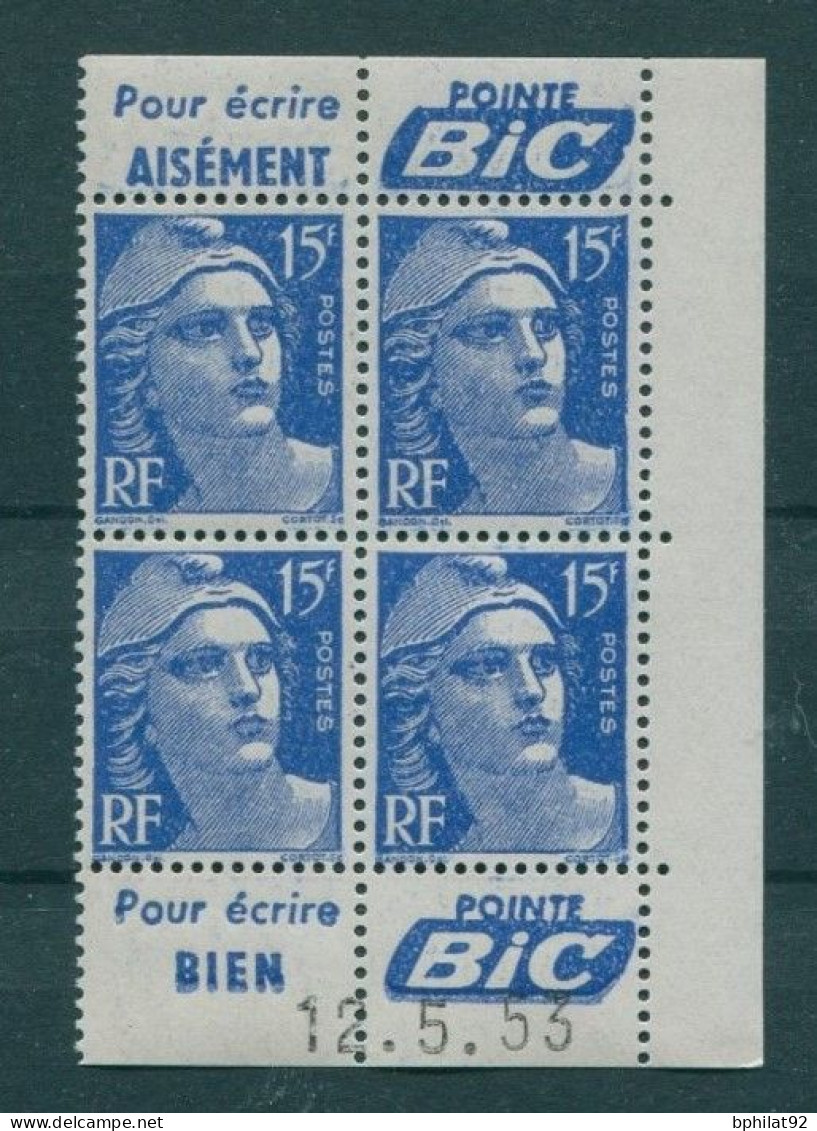 !!! 15 F MARIANNE DE GANDON BLOC DE 4 AVEC PUBS POINTE BIC ET COIN DATE NEUF ** - Unused Stamps