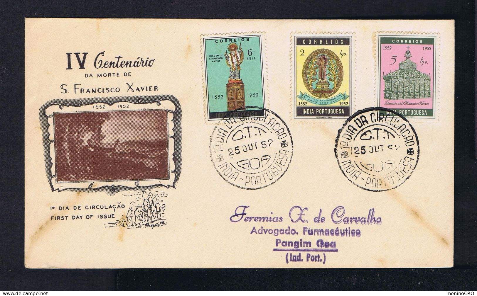 Gc8110 INDIA Port.  "4th Cent.S.FRANCISCO XAVIER 1552-1952" Image Religions Missionary Portugal Mailed - Théologiens