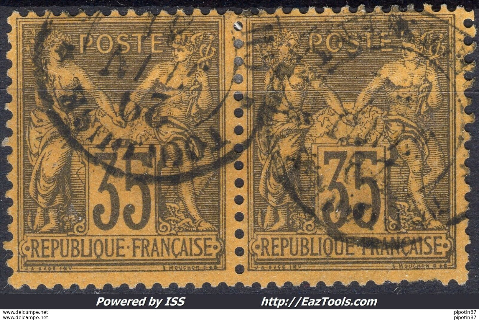 FRANCE TYPE SAGE 35c VIOLET NOIR PAIRE N° 93 AVEC OBLITERATION DE TOULOUSE - 1876-1898 Sage (Tipo II)