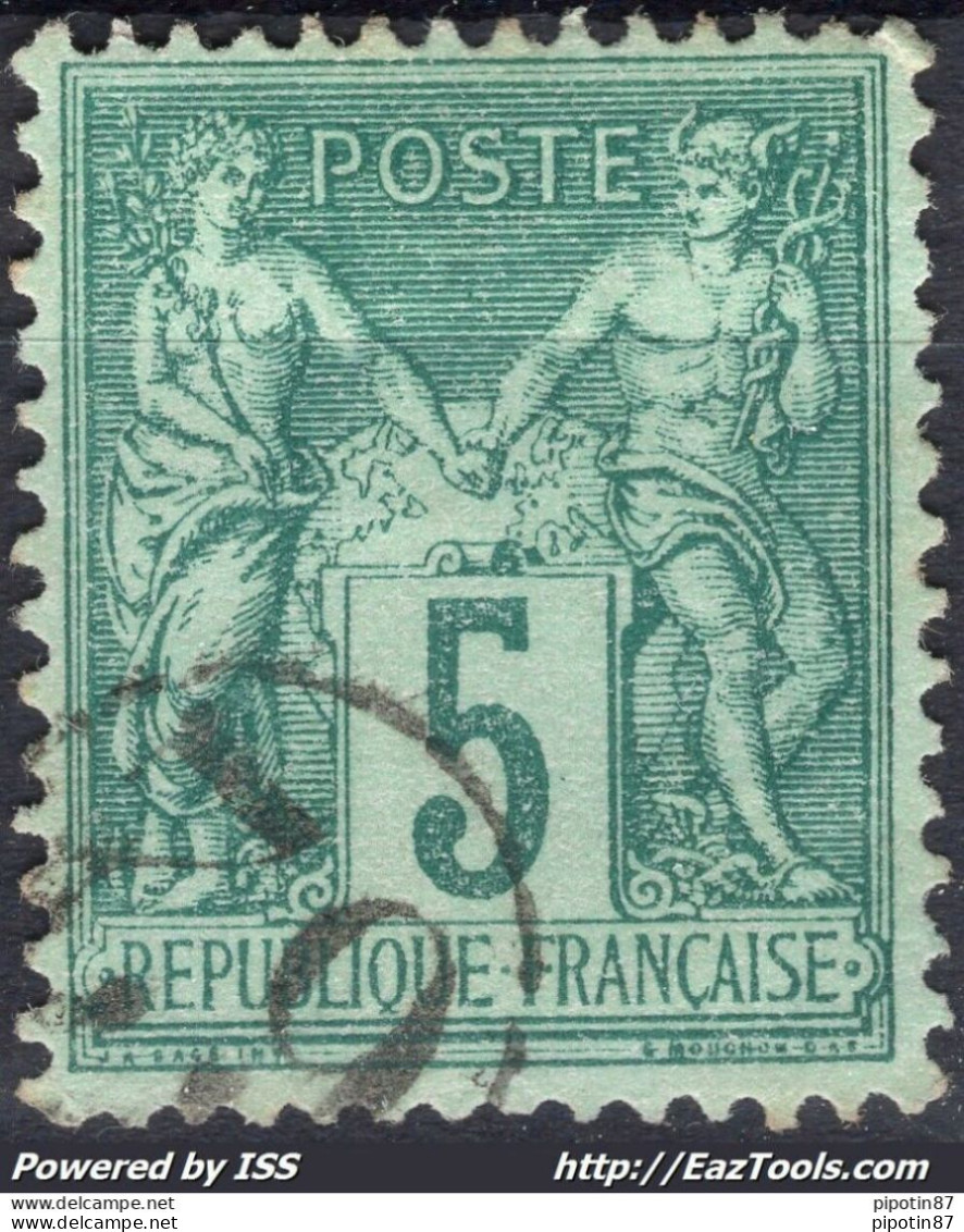 FRANCE TYPE SAGE N° 75 OBLITERATION JOUR DE L'AN 62 ENCERCLÉ - 1876-1898 Sage (Type II)